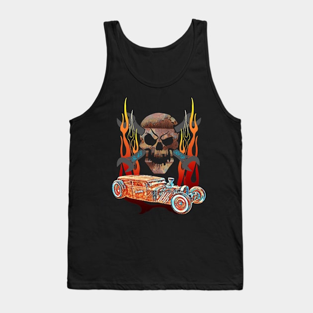 Rat Rod Custom Patina Old School Hot Rod Skull Tank Top by CharJens